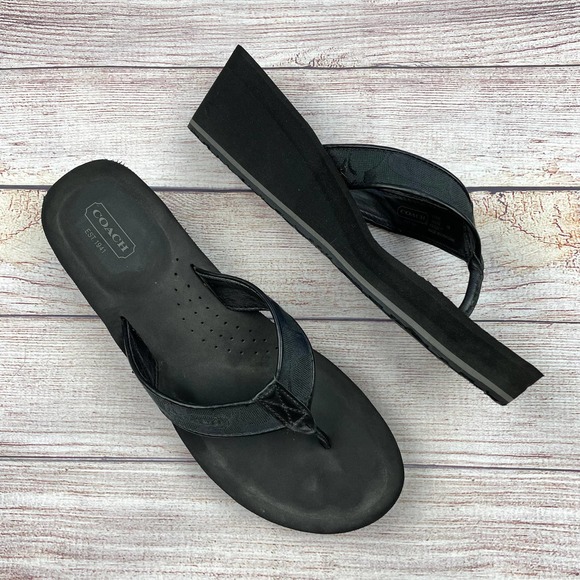 Coach Shoes - Coach Jaciee Wedge Flip Flop Black Sandals